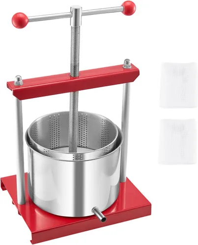 Happybuy Prensa de vino de frutas de 1.6 galón/6L con 2 barriles de acero inoxidable, máquina de jugo manual para sidra, manzana, uva y aceite de