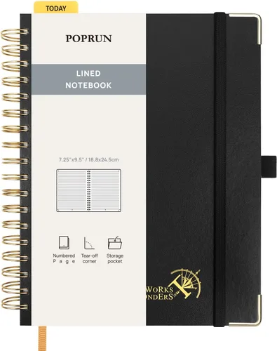 POPRUN Lined Spiral Journal Notebook for Women & Men, 7-1/4" x 9-1/2", 220 Numbered Pages, College Ruled Hardcover Notebook for Work, Journals for