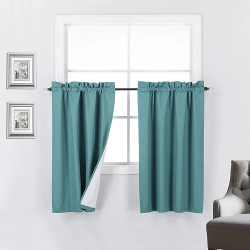 Miniatura 27 de 2 paneles de cortinas opacas con aislamiento térmico y forro blanco en la parte trasera para ventana de bloqueo de luz para cualquier ventana