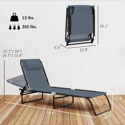 Miniatura 3 de Outsunny Tumbona plegable, silla de bronceado para patio, tumbona para exteriores con respaldo reclinable de 4 posiciones, asiento de malla Gris