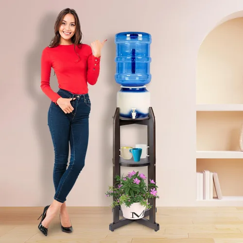 Miniatura 8 de Dispensador de agua de madera maciza natural (32.8 pulgadas de alto - 11.2 pulgadas de ancho) dispensador de bebidas con 2 estantes redondos