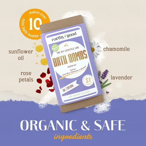 Miniatura 4 de Kit de bomba de baño Earthy Good DIY con ingredientes orgánicos 100% naturales Incluye: aceites esenciales, rosa seca, manzanilla y lavanda, moldes