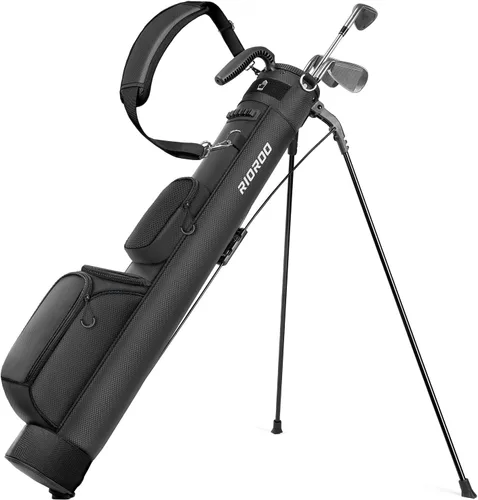 Bolsa de Golf con Soporte, Bolsa de Golf Ligera Par 3 que Sostiene Hasta 7 Palos con Divisores Bidireccionales, Bolsillo Refrigerador, Correa para
