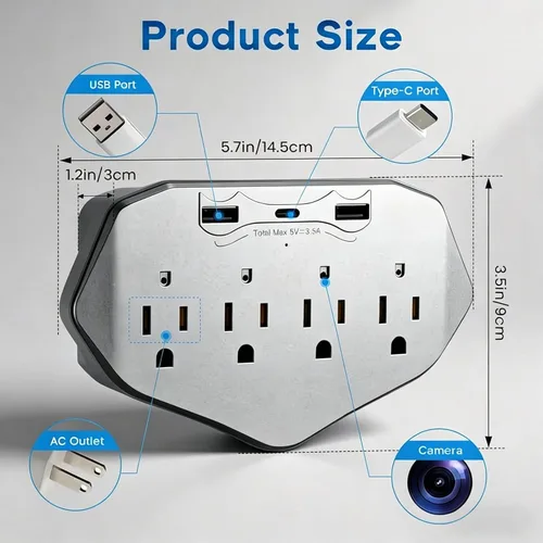Miniatura 5 de Toma de pared para cámara de seguridad WiFi 1080P, mini cámara de niñera para interiores con almacenamiento de tarjeta SD local