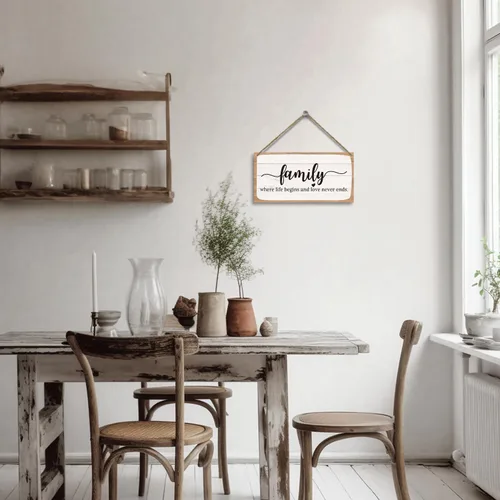 Miniatura 5 de Letrero colgante de madera para decoración de pared familiar, letrero con texto en inglés «Family Where Life Begins And Love Never Ends» (A01)
