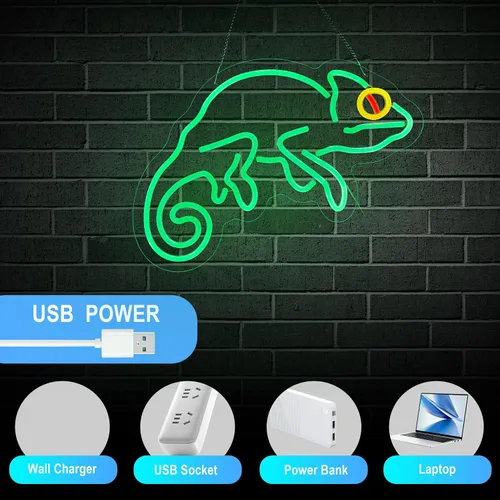 Miniatura 5 de Letrero de neón de lagarto camaleón para decoración de pared con luces de neón LED de lagarto regulables Verde+Amarillo+Rojo