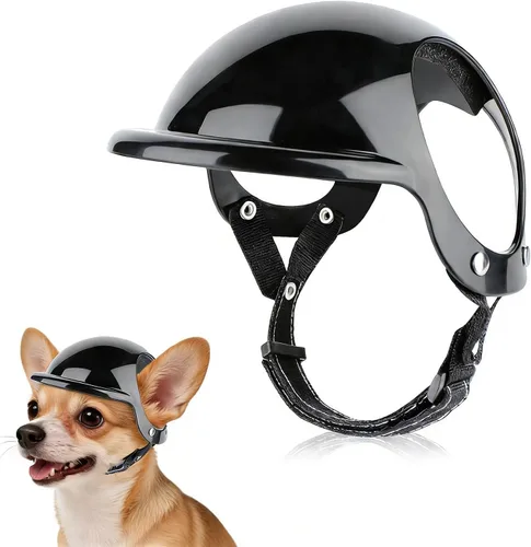 Miniatura 8 de LESYPET Casco para perro para perros pequeños, casco de motocicleta ajustable para perros con diseño de agujero para las orejas, ideal para montar