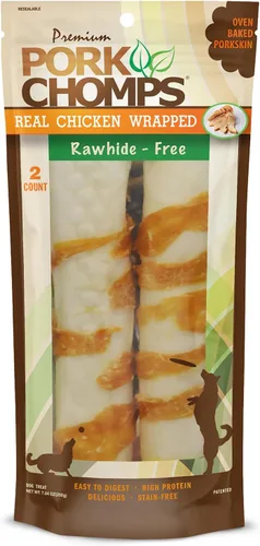 Miniatura 8 de Pork Chomps Masticables de piel de cerdo horneada para perros, rollos de 8 pulgadas, 18 unidades (paquete de 1)