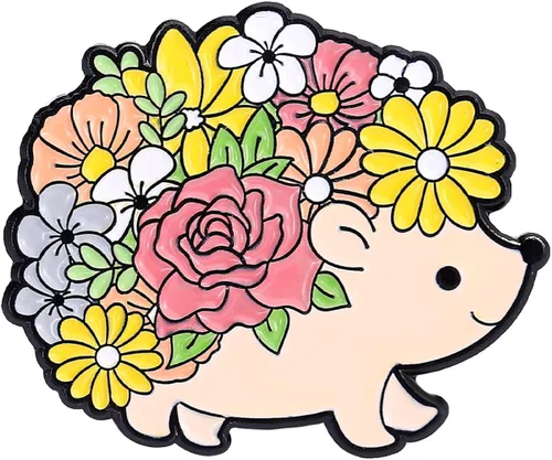 Lindo pin de solapa de erizo colorido, margarita, flores, dibujos animados, animales, esmaltado, insignia, para mochila, paños, sombreros, bolsas,