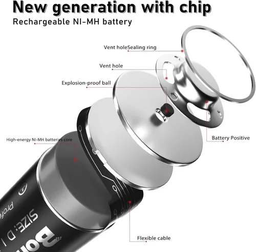 Miniatura 2 de BONAI Baterías C recargables, células C 5000mAh 1.2V Ni-MH de alta capacidad de tamaño C (paquete de 4)