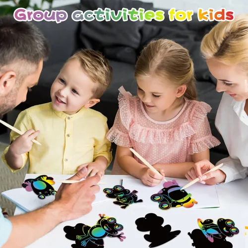 Miniatura 6 de HubirdSall 60 piezas de ranas funky Scratch Art para niños, primavera y verano, rana de color mágico, manualidades de Pascua, kit de adornos