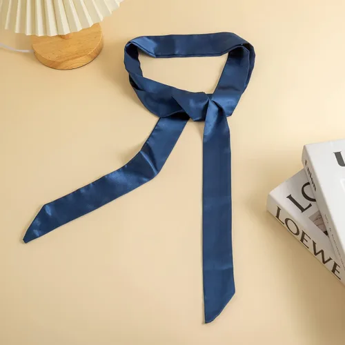 Miniatura 5 de Gargantilla larga de satén de seda vintage ancha y suave con lazo elegante de flores para mujer (azul)