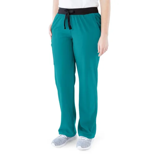 Miniatura 57 de ave. Varick - Pantalón médico de tiro medio para mujer, pierna recta, seis bolsillos, color azul caribeño, talla S