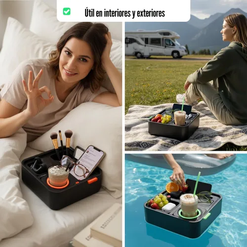 Miniatura 7 de CouchConsole - Bandeja portavasos original para bebidas y aperitivos con reposabrazos, mesa con soporte para teléfono, almacenamiento y organizador