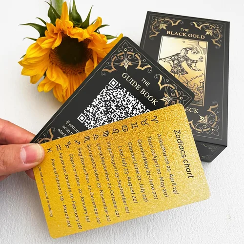 Miniatura 6 de Juego de cartas de tarot de oro negro, cartas de tarot para principiantes con significados, cubierta de bordes dorados dorados con libro guía