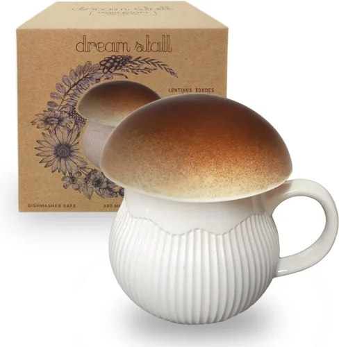 Cottagecore - Taza de café con tapa y caja de regalo decorativa (marrón), diseño de setas