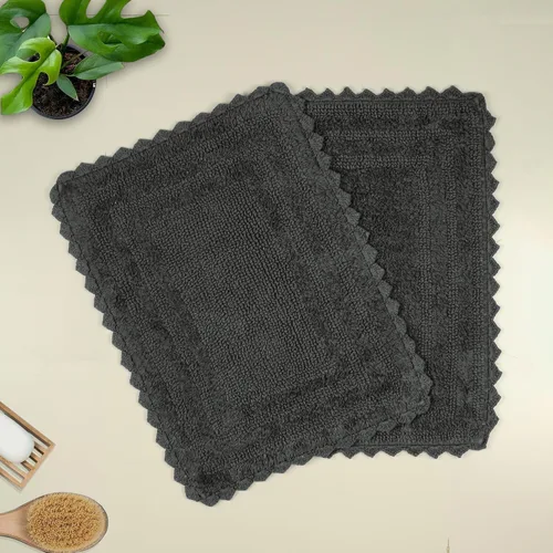 Miniatura 8 de TreeWool - Alfombras de baño con borde de ganchillo reversible en algodón de felpa (paquete de 2)