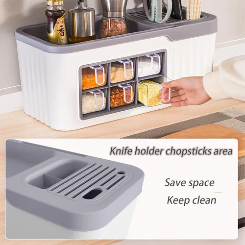 Miniatura 4 de Dxcaicc Caja multifuncional de condimentos de cocina, caja de almacenamiento de cuchara, tarro de cepillo de cocina, organizador de cocina 4 en 1
