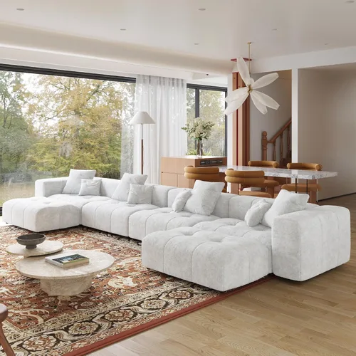 Miniatura 6 de JACH Sofás seccionales modulares en forma de U de 183.5 pulgadas, sofá moderno de 4 plazas con otomanas chaise, sofás seccionales modernos de Blanco