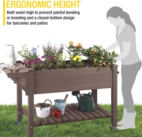 Miniatura 5 de Aivituvin Cama de jardín elevada, maceta de madera elevada con soporte de patas para patio trasero, patio, balcón con forro de cama, para verduras