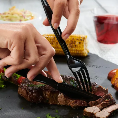 Miniatura 4 de GUSTO Tenedores de plástico negro resistentes [100 unidades] Cubiertos desechables para fiestas, eventos y uso diario (anteriormente Comfy Package)