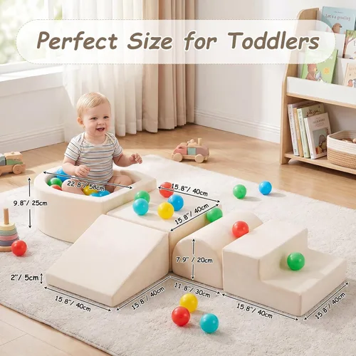 Miniatura 9 de Tiita Juego de bloques de espuma para escalar con pequeña piscina de bolas para bebé, juego de 5 piezas para gatear y escalar - Escalador suave