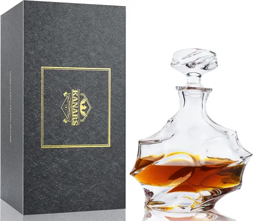 KANARS - Decantador de whisky con tapón hermético, decantador grande de cristal hecho a mano para whisky, vino, bourbon, brandy, licor, centeno, ron