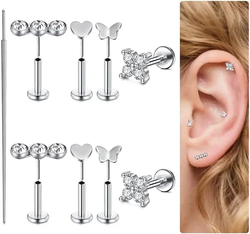 Miniatura 8 de MODRSA 20g 16g Tragus Piercing Jewelry Helix Earrings Threadless Flat Back Earrings for Women Forward Helix Cartilage Earring Tragus Jewelry Medusa