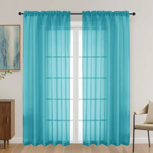 Miniatura 218 de OVZME - Cortinas traslúcidas blancas de 45 pulgadas de largo, 2 paneles, cortinas de gasa con bolsillo para barra para ventanas pequeñas, cada una