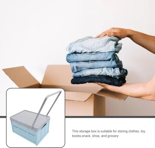 Miniatura 9 de Contenedores de almacenamiento plegables con tapas, cajas plegables de plástico apilables de 30 L, caja de almacenamiento de plástico apilable Rosa