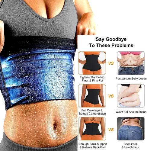 Miniatura 5 de REMEBSWEAT Faja reductora de cintura para mujer, cinturón de sauna para entrenamiento de cintura, sin neopreno, cinturón adelgazante de sauna
