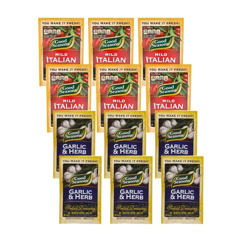 Good Seasons - Mezcla de aderezo de ajo y hierbas y receta (6 unidades) + Mezcla de aderezo italiano suave e receta (6 unidades) (Paquete de