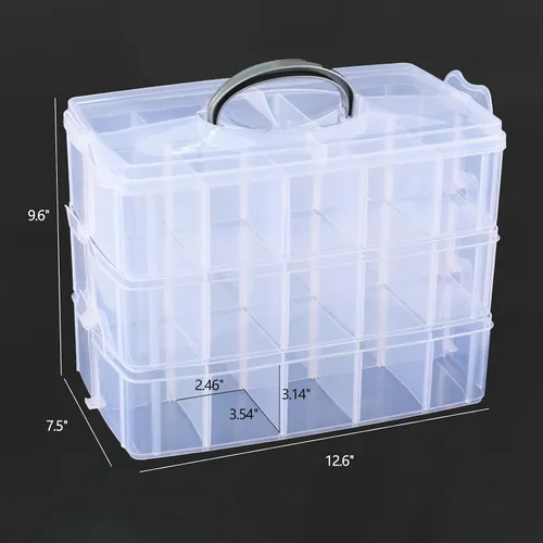 Miniatura 3 de Caja de almacenamiento apilable de plástico con 30 compartimentos ajustables, 3 niveles, organizadores de manualidades apilables transparentes