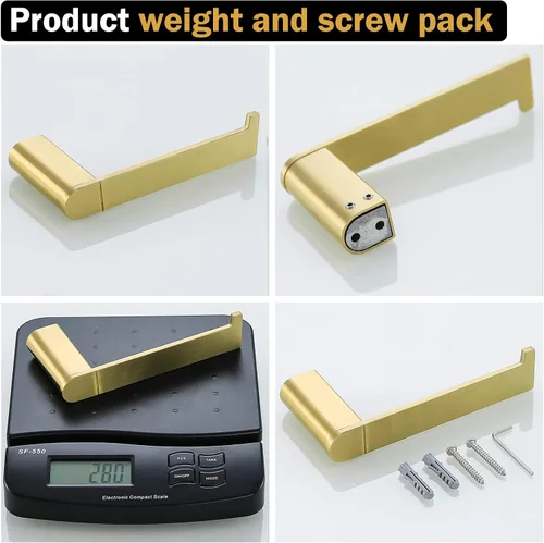 Miniatura 8 de RANDOM Portarrollos de papel higiénico de oro cepillado, accesorios de hardware de baño SUS 304 de acero inoxidable moderno soporte de rollo