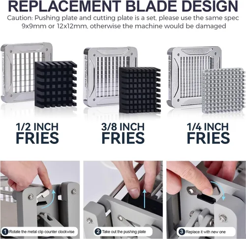 Miniatura 5 de Sopito - Cortadora eléctrica de papas fritas con cuchillas de acero inoxidable de 3 cuchillas 1/4 3/8 1/2 pulgada para papas, zanahorias, cebollas