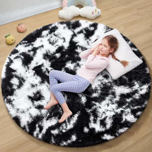 Miniatura 42 de EVOIONOS - Alfombra redonda gris para dormitorio, 5x5 pies; alfombras circulares suaves y esponjosas para sala de estar, alfombras de felpa peludas