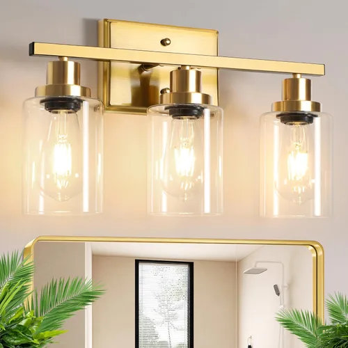 Miniatura 18 de Ascher 2 luces de pared, lámpara de tocador moderna con acabado negro, luz de pared con pantalla de vidrio transparente para espejo, pasillo