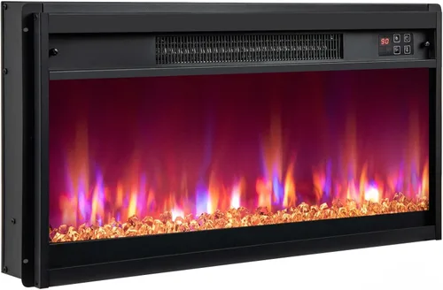Miniatura 11 de SIMOE - Chimenea eléctrica de 23 pulgadas, chimenea empotrada de 1500 W con llama multicolor y cama de brasas de cristal, temporizador de 9 horas