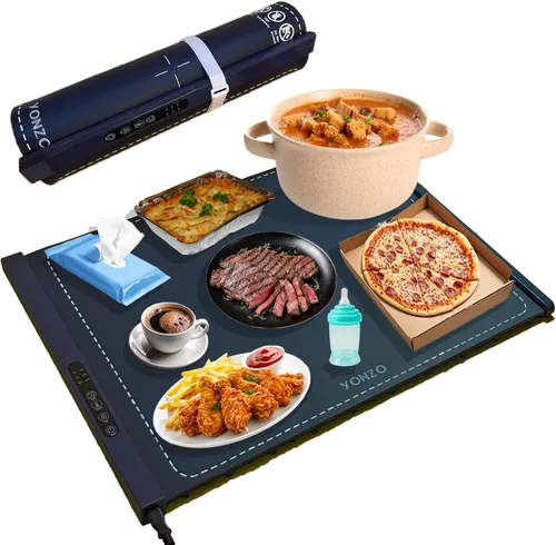 YONZO Tapete de calentamiento de alimentos para encimera, placa caliente de superficie completa, 260 W, portátil y enrollable, calentadores de