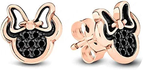 Pendientes de tuerca chapados en oro rosa de 14 quilates, 0.315in, diseño de Minnie Mouse para mujer, plata de ley 925