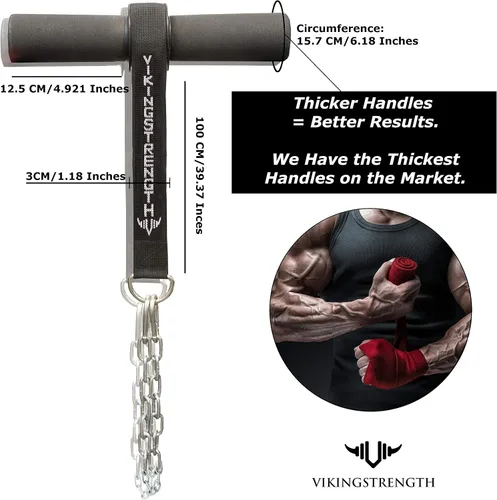 Miniatura 3 de Vikingstrength Fortalecedor de antebrazo con mangos gruesos patentados - Rodillo de muñeca para ejercicio de antebrazo, fuerza de agarre