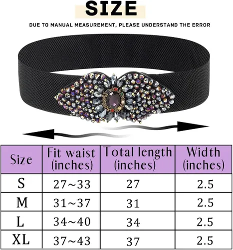 Miniatura 5 de Wriidy Cinturón elástico con diamantes de imitación, cinturón de vestir ancho negro, cinturones elásticos para mujer, accesorios de joyería