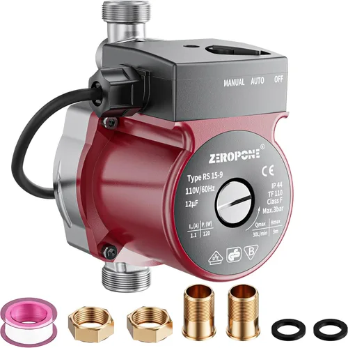 ZeroPone Bomba de Recirculación de Agua Caliente, Bomba Circuladora de Agua, Bomba de Circulación Automática de 120W 110V, Cabezal de Acero