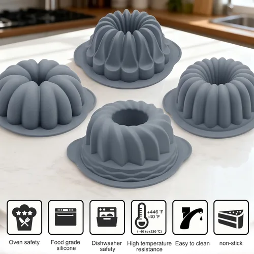 Miniatura 9 de Tongjude 4 moldes de silicona para tartas de tubo estriado, 10 tazas de molde para hornear, molde de gelatina, moldes de silicona para pasteles