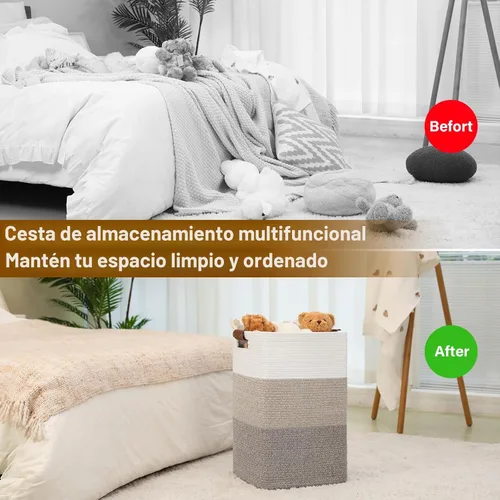 Miniatura 7 de Cesta de Ropa Sucia 96L Extra Grande Cesta de Ropa Sucia, Cesta Tejida para Mantas, Cesta de Almacenamiento Tejida de Algodón con Asas para Sala
