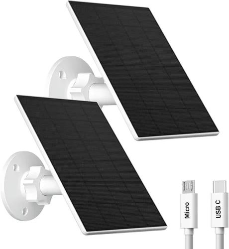 Miniatura 8 de Zivif Panel solar para cámara de seguridad, cargador solar de 2 W con puerto micro USB y USB-C para cámara de batería recargable, con soporte