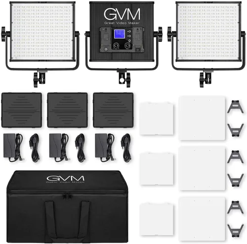 Miniatura 7 de GVM Luces de video RGB con control de aplicación, kit de iluminación de video de estudio a todo color de 50 W, luces de video LED para iluminación