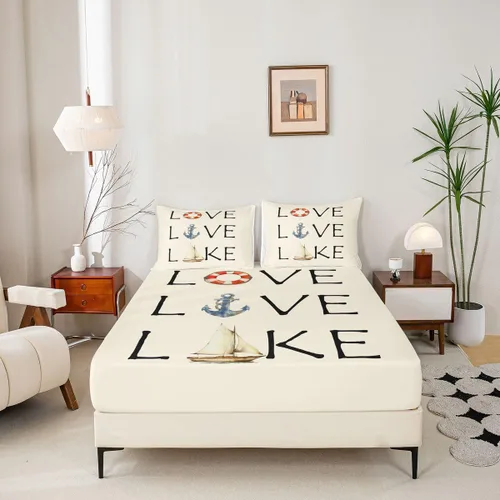 Miniatura 4 de Lake House - Sábana bajera ajustable tamaño individual, sábanas de anclaje náutico para niños, adolescentes, adultos, dormitorio, juego de ropa