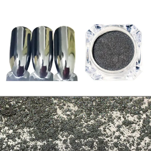Miniatura 8 de Polvo de uñas cromado, efecto espejo metálico, polvo de uñas, arte de uñas, polvo de espejo negro cromado, brillante, ultra fino, pigmento