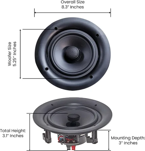 Miniatura 8 de Vaiyer Juego de 2 altavoces de techo sin marco de 5.25 pulgadas, 350 vatios (por par) sistema de cine en casa, montaje empotrado en pared